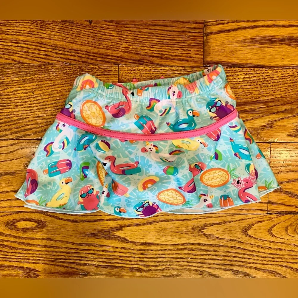Pink Cat Popsicle Beach theme swim skirt set with hat - Size 3T